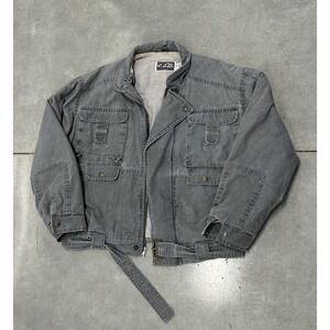 Vintage White Oak Gray Utility Field Jacket Belted‎ Distressed Workwear M
